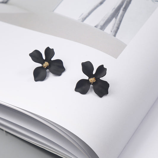 6 pc - Korean Style New Flower Earrings - Black (Unit Price - 24)