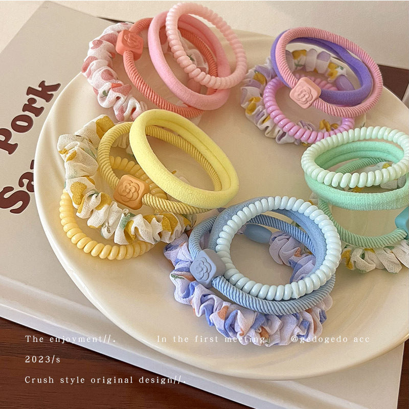 6 Set - Four-piece Children's Dopamine Rubber Band Hair Tie Candy Head Rope (Mix Color Card Packing) (Unit Price 16)