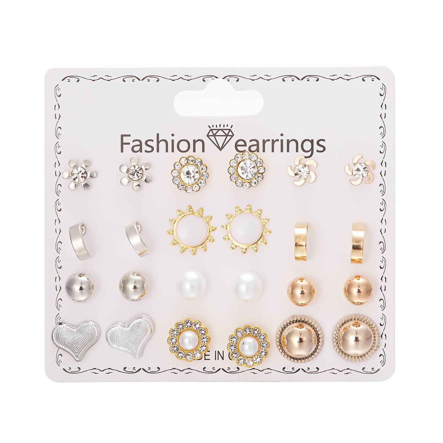 New monthly 12 pairs card-mounted earrings set - S2