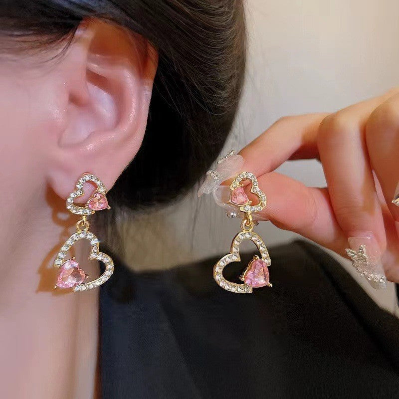 6 Pairs - Pink heart pendant earrings (1 Pair Price - 34)