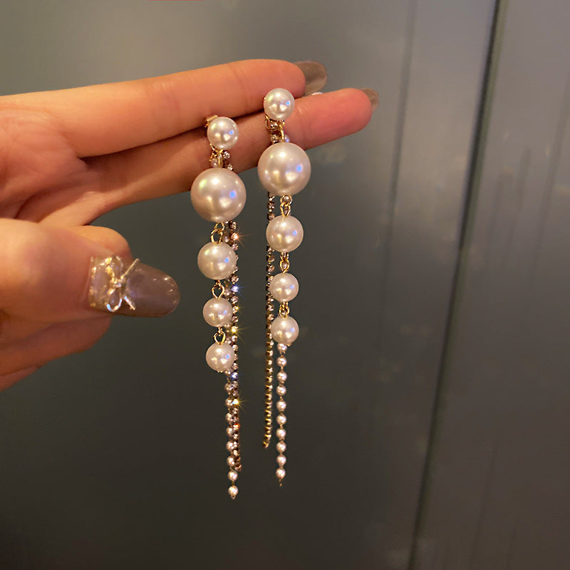 6 Pairs - Korean Pearl Long Tassel Earrings (1 Pair Price - 41)
