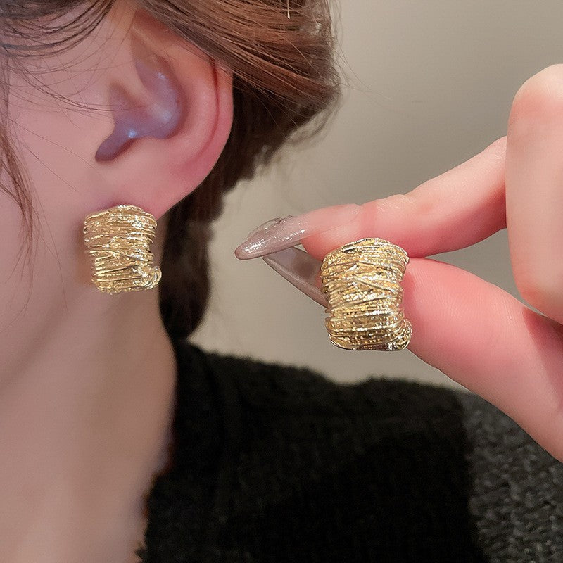 6 Pairs - Irregular Metal Pleated Earrings - Golden (1 Pair Price - 20)