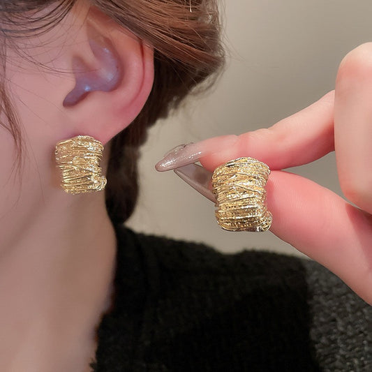 6 Pairs - Irregular Metal Pleated Earrings - Golden (1 Pair Price - 20)