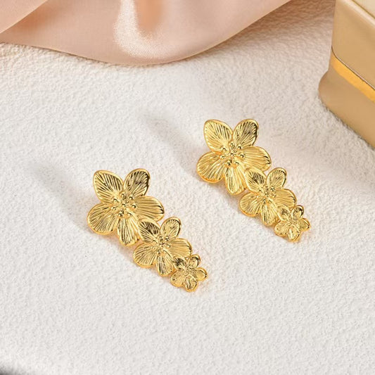 3 Pairs - Anti tarnish three flower earrings (1 Pair Price - 44)