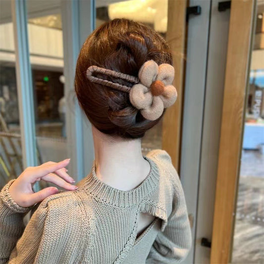 3 Pc - Winter Plush Flower Hairpin - Brown flower gripper (1 Pc Price - 35)