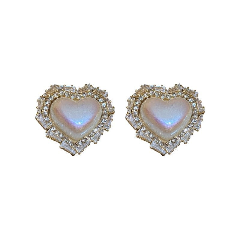 6 Set - Mermaid full diamond white stone heart earrings (Unit price 39)