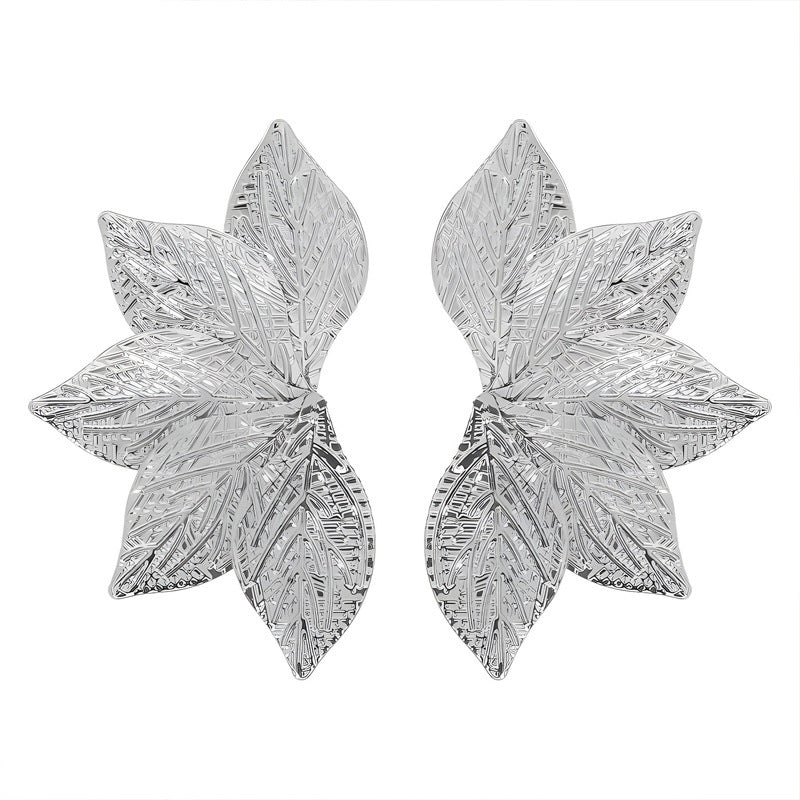 6 Pairs - Stylish and Unique 3D Leaf and Flower Earrings - Silver (1 Pair Price - 34)