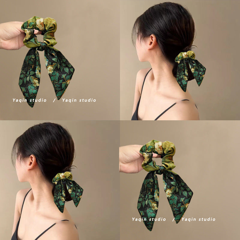 3 Pc - Starry Sky Satin Oil Painting Hair Band Hair Rope - Blue colour (1 Pc Price - 34)