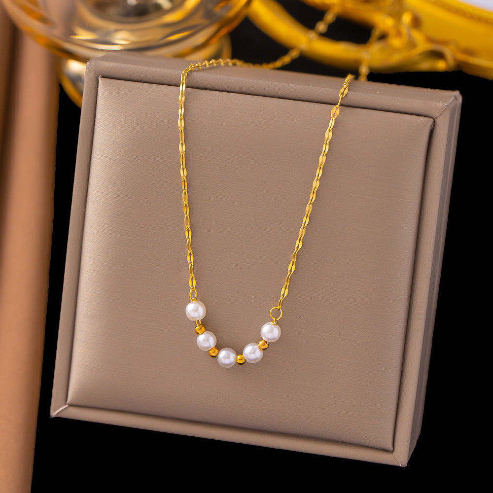 3 Pc - Anti Tarnish Smiling pearl necklace - Gold (1 Pc Price - 66)