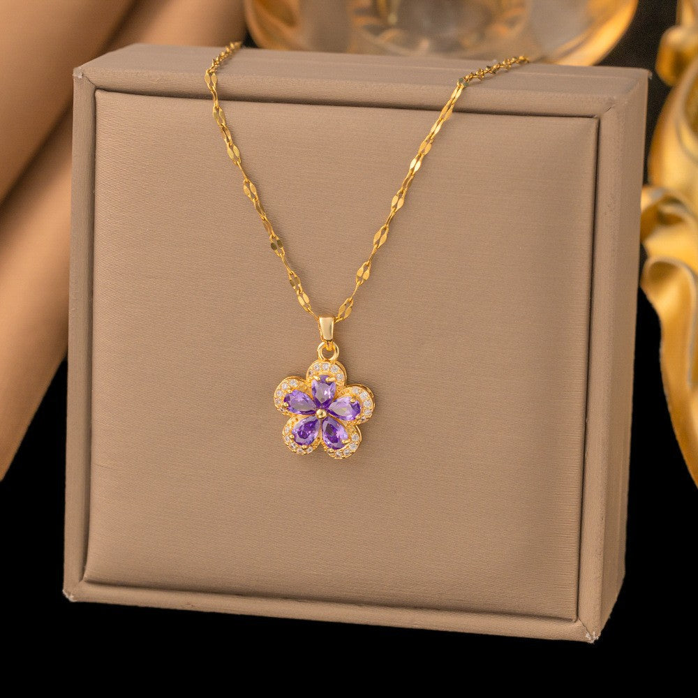 3 Pc - Anti Tarnish Purple flower necklace (1 Pc Price - 109)
