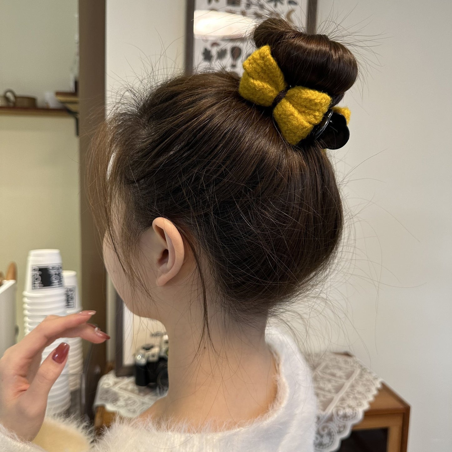 3 Pc - Elegant wool bow hair clip - Mustard (Unit Price - 19)