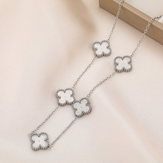 3 Pc - Four-leaf clover necklace - Silver (Unit Price - 38)