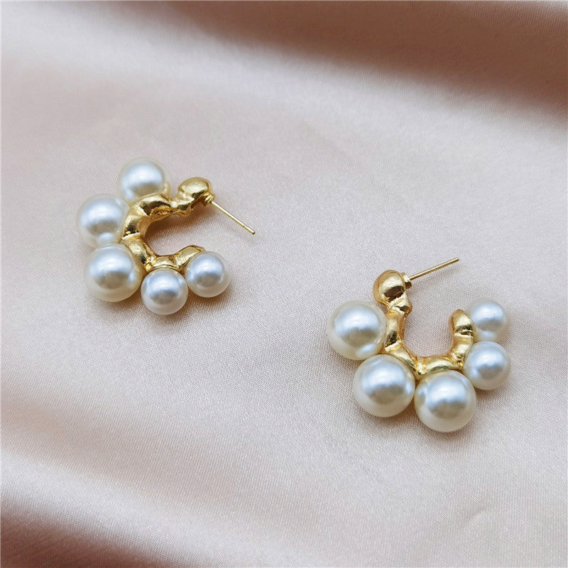 6 Pairs - Korean Retro C- Shaped Large Pearl Earrings  (1 Pair Price - 34)