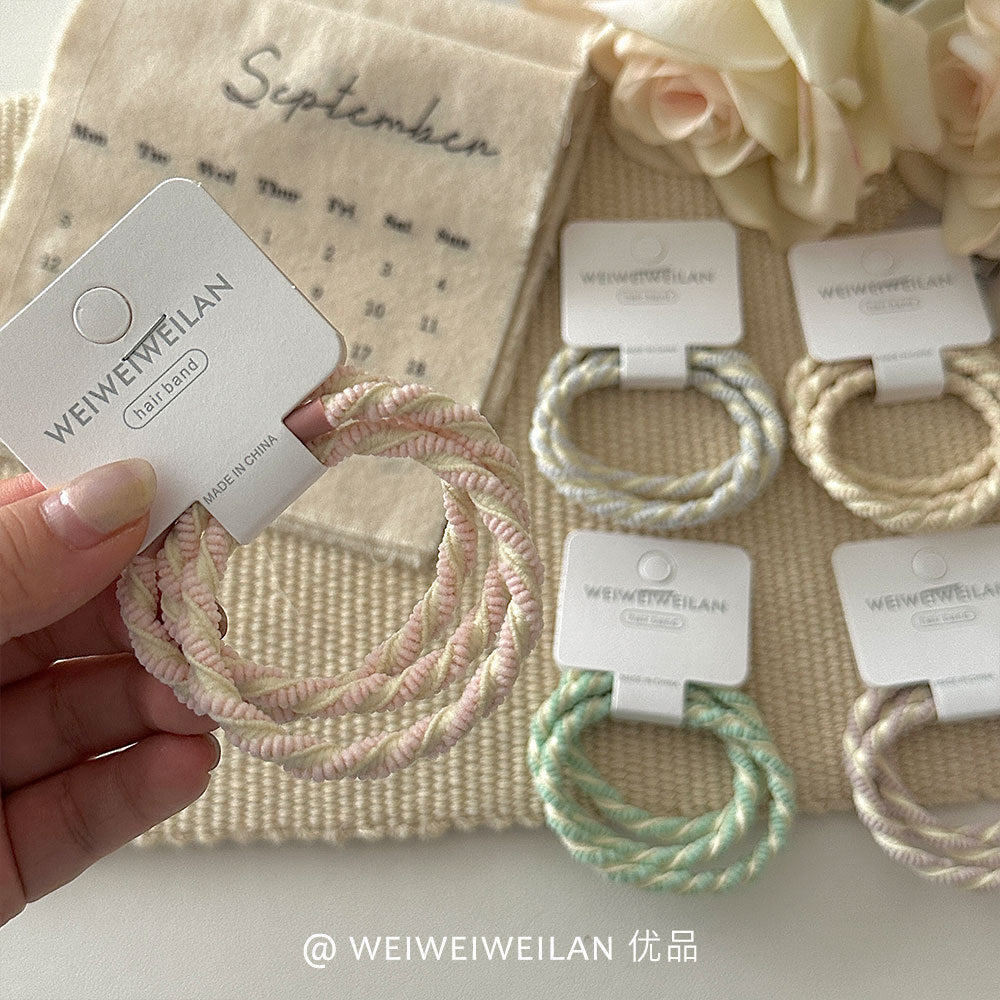 20 Pc - Korean New Color Twill High-Elastic Hair Rope Ponytail Rubber Band opp packing (1 Pc Price - 4)