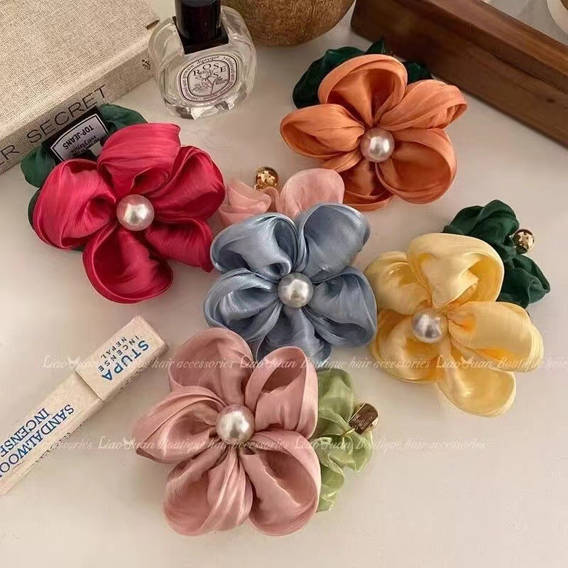 3 Pc - Flower Hair Ties for Girls - Dark Pink Flower (1 Pc Price - 31)