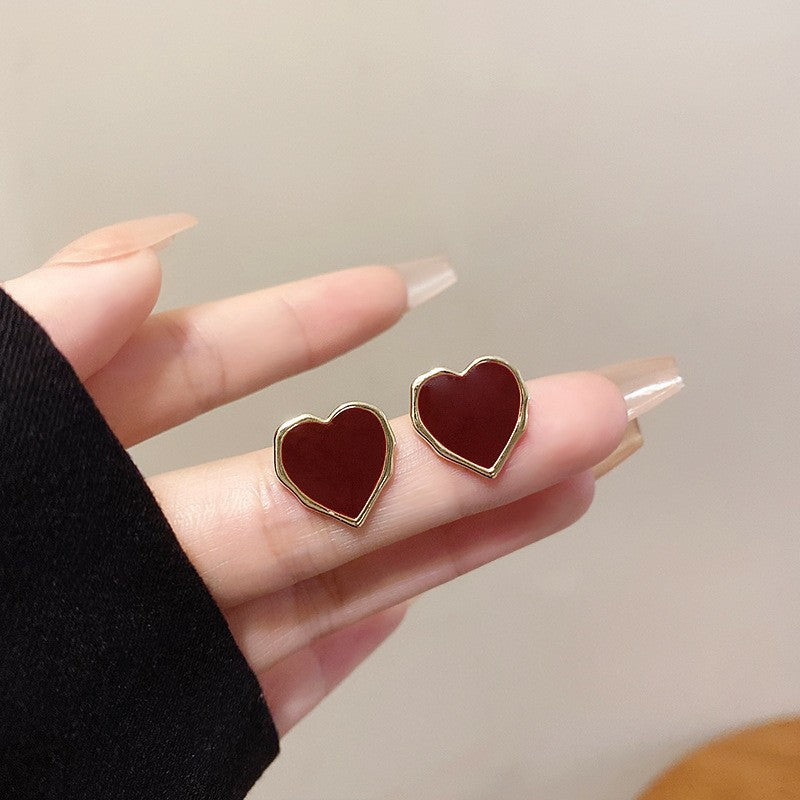 6 Pairs - Korean Simple Burgundy Oil Drop Earrings (1 Pair Price - 18)