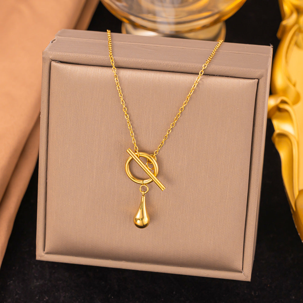 3 Pc - Anti Tarnish Buckle water drop necklace - Gold (1 Pc Price - 62)