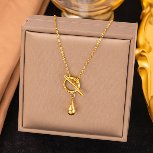 3 Pc - Anti Tarnish Buckle water drop necklace - Gold (1 Pc Price - 62)