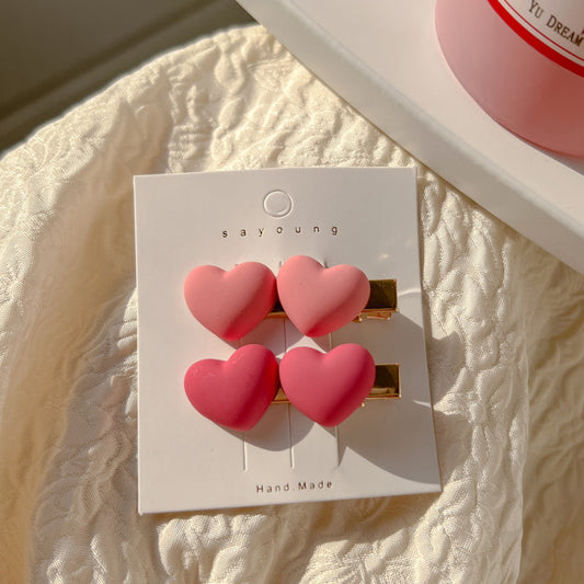 3 Set - Korean style pink heart hairpin (2 pc set card packing)