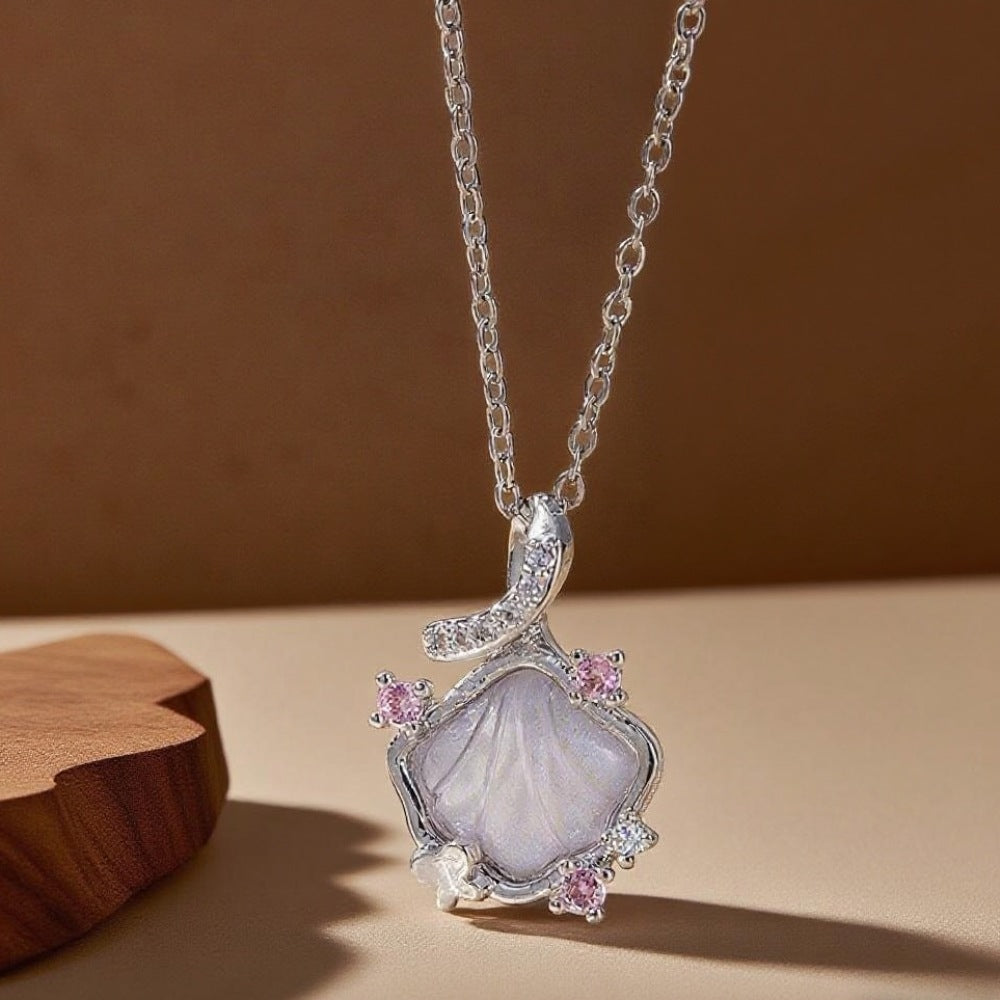 3 Pc - Anti Tarnish Diamond white shell necklace silver (1 Pc Price - 83)