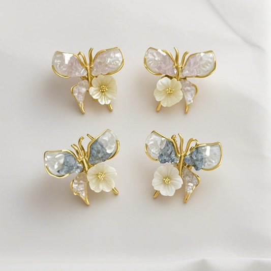 6 Set - Korean gradient crystal butterfly flower earrings (Mix color) (Unit price 42)