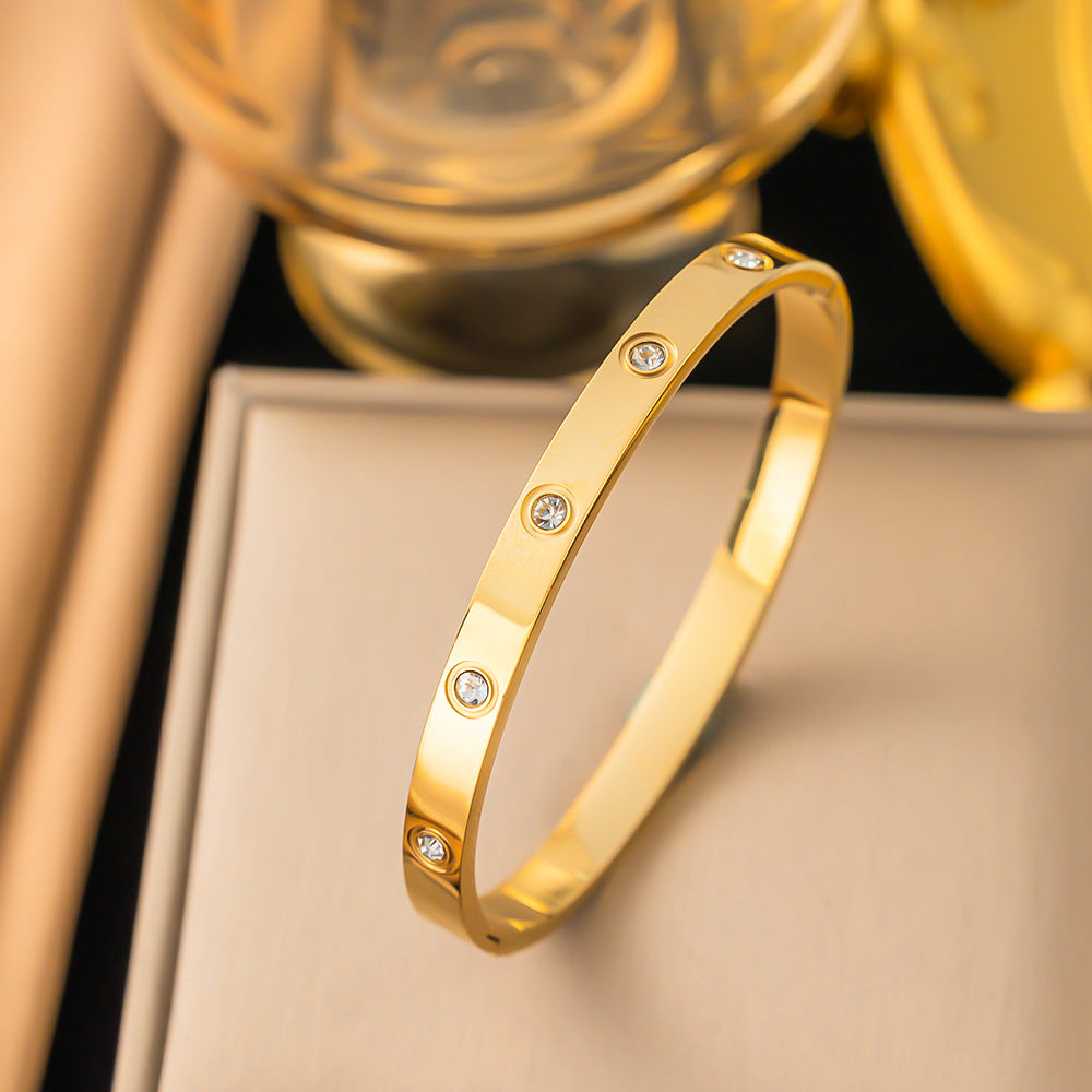 3 Pc - Anti Tarnish Large solitaire diamond bracelet gold (1 Pc Price - 119)