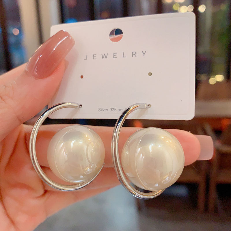 6 Set - French retro temperament large pearl earrings - Silver (1 Set price - 31)