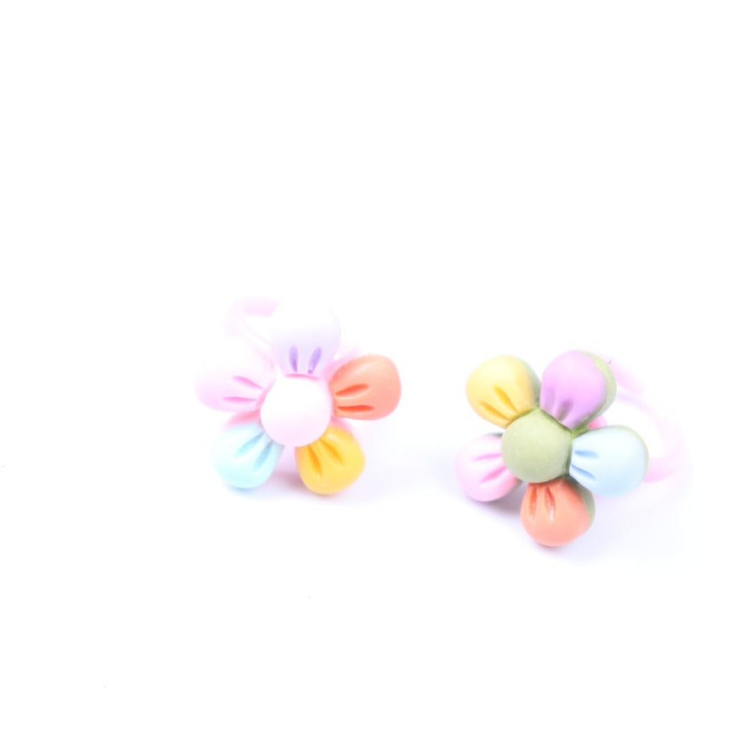 6 Pc - Small flower polka dot color petal children's ring  (Unit Price - 9)