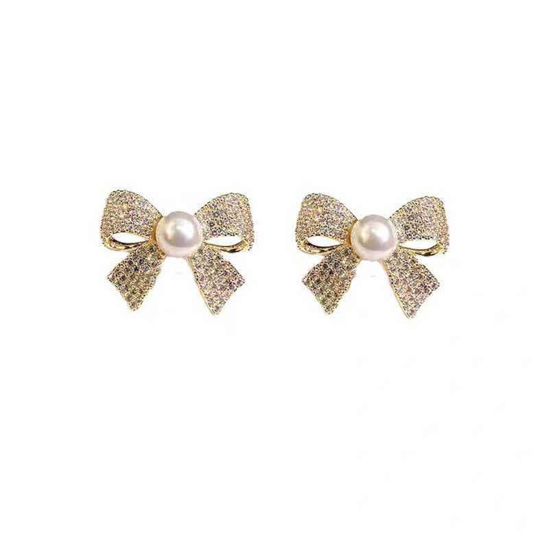 6 Pairs - Korean Super Fairy Exquisite Micro-Embedded Bow Pearl Earrings (1 Pair Price - 31)