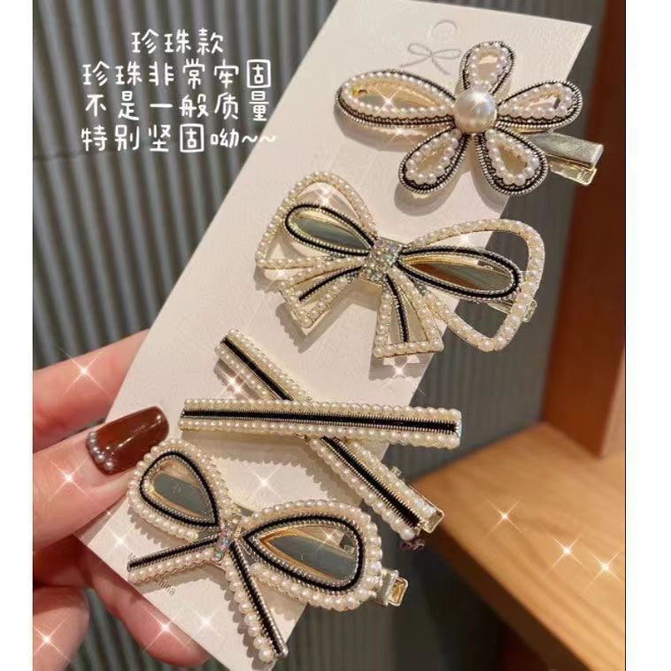 Pearl bow tie 4-piece set hairclip Card Packing