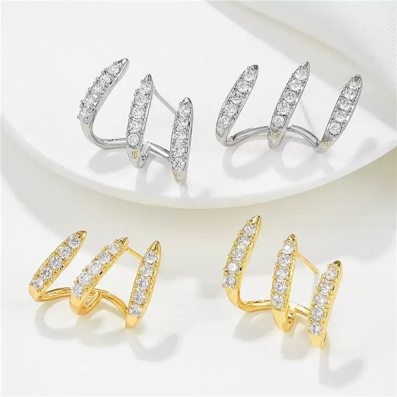 6 Pairs - Three-layer curved stud earrings - Golden (1 Pair Price - 18)