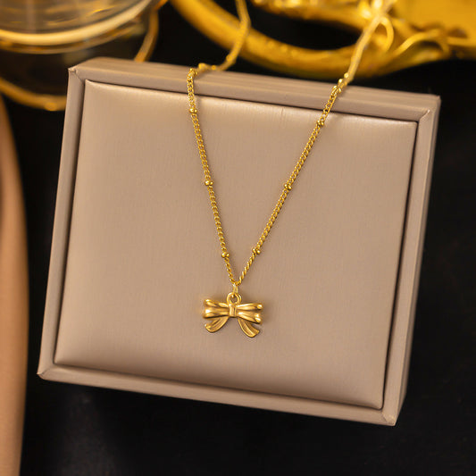 3 Pc - Anti Tarnish Bow necklace - Gold (1 Pc Price - 70)