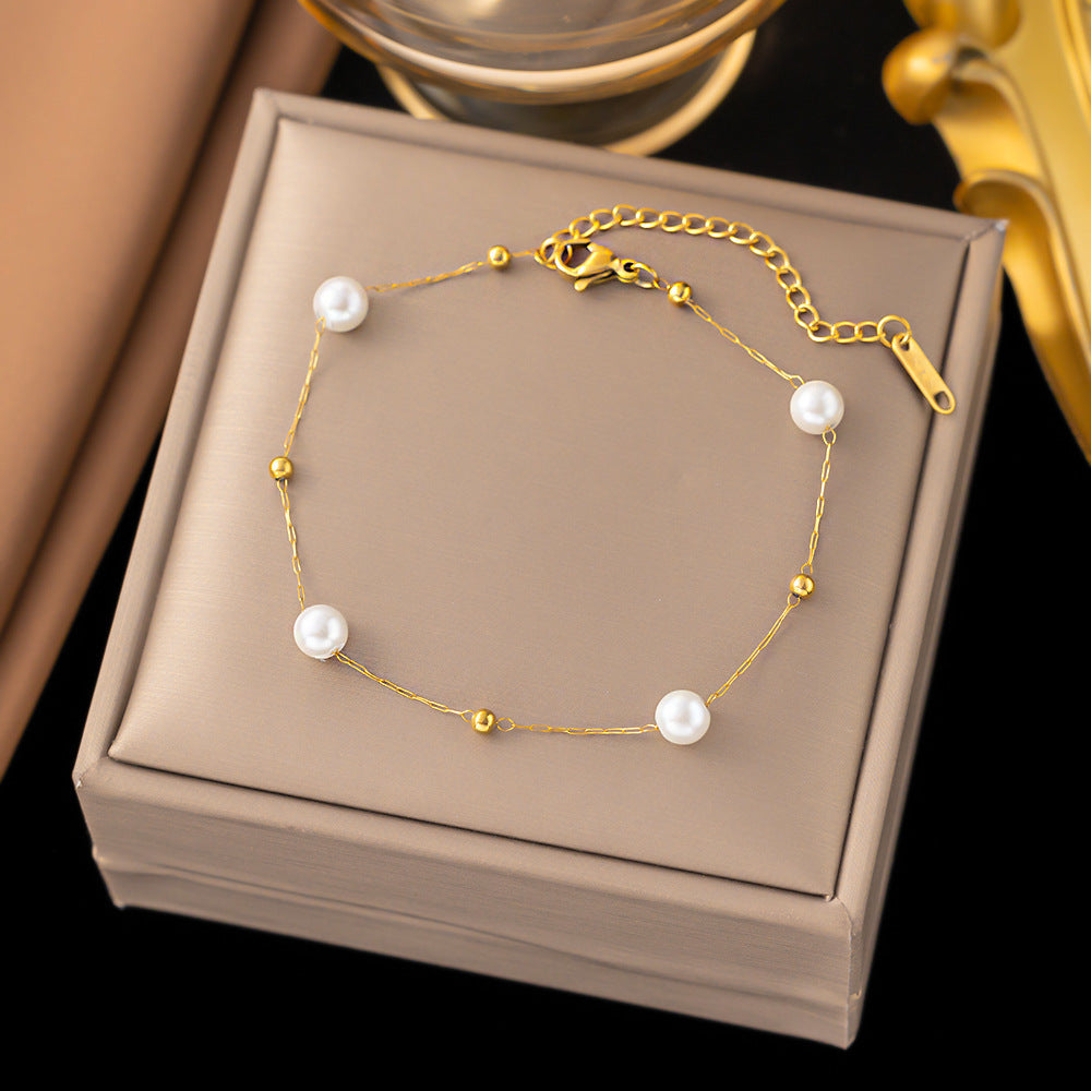 3 Pc - Anti Tarnish Pearl gold bead bracelet (1 Pc Price - 70)