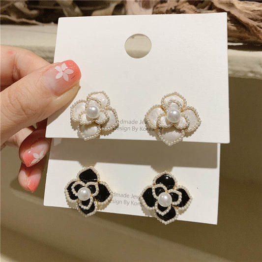 6 Set - Korean French retro pearl camellia earring (Mix color) (Unit price 33)