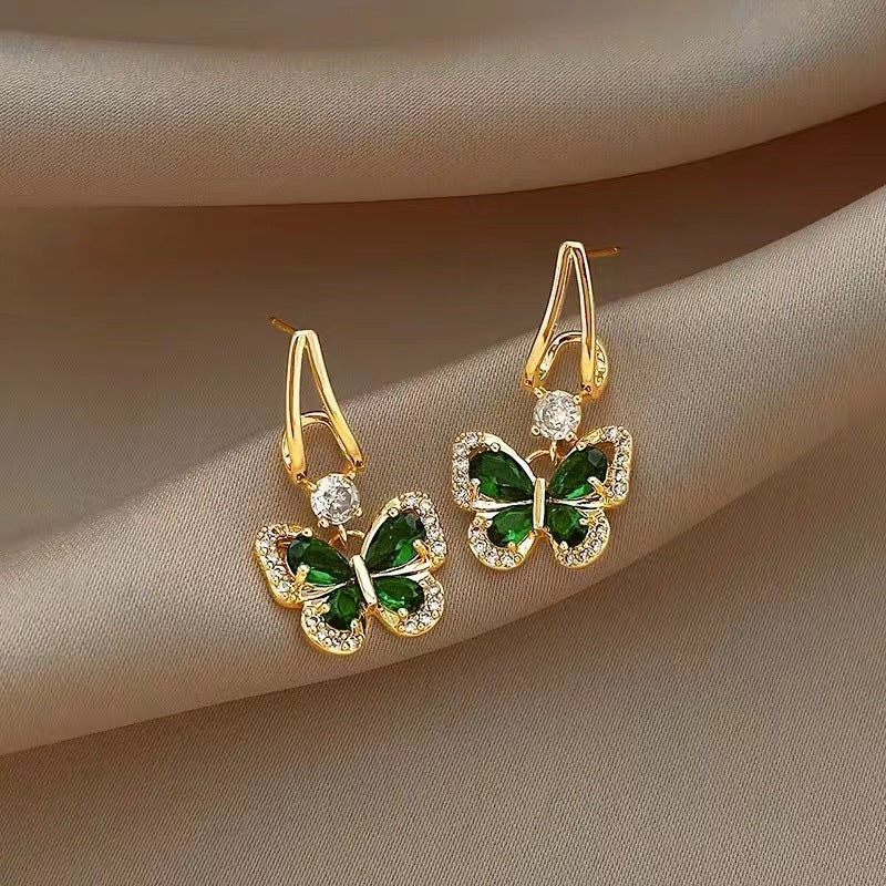 6 Set - French retro green zirconium butterfly earrings (1 Set price - 42)