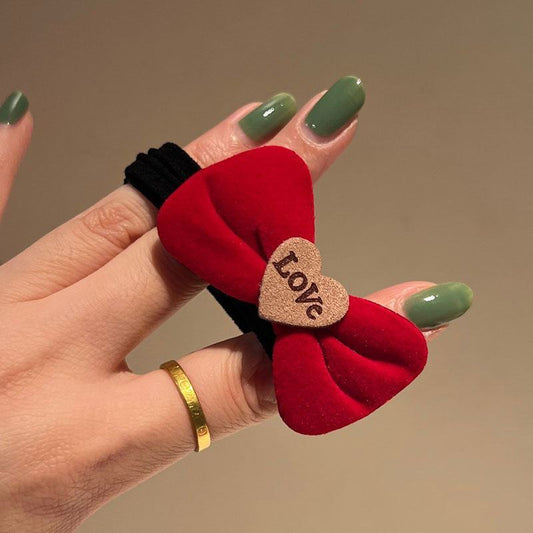 6 Pc - New Year's red velvet love and bow rubber band (Unit Price - 5)