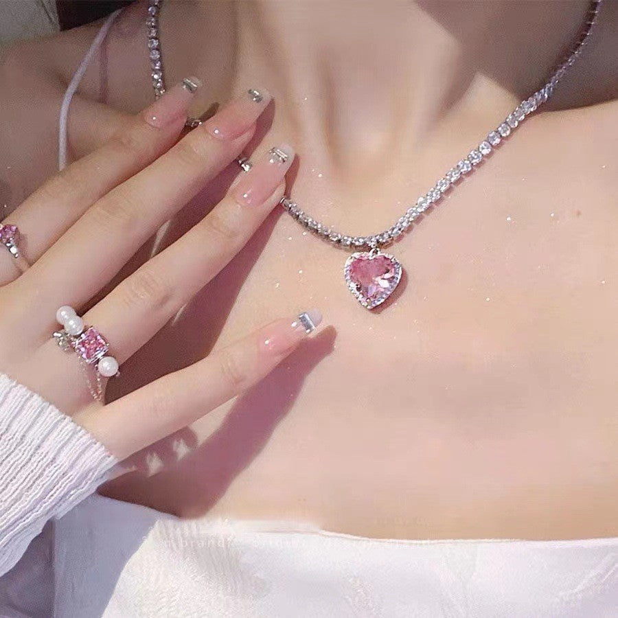6 Pc - Light Luxury Pink Heart Necklace (1 Pc Price - 34)