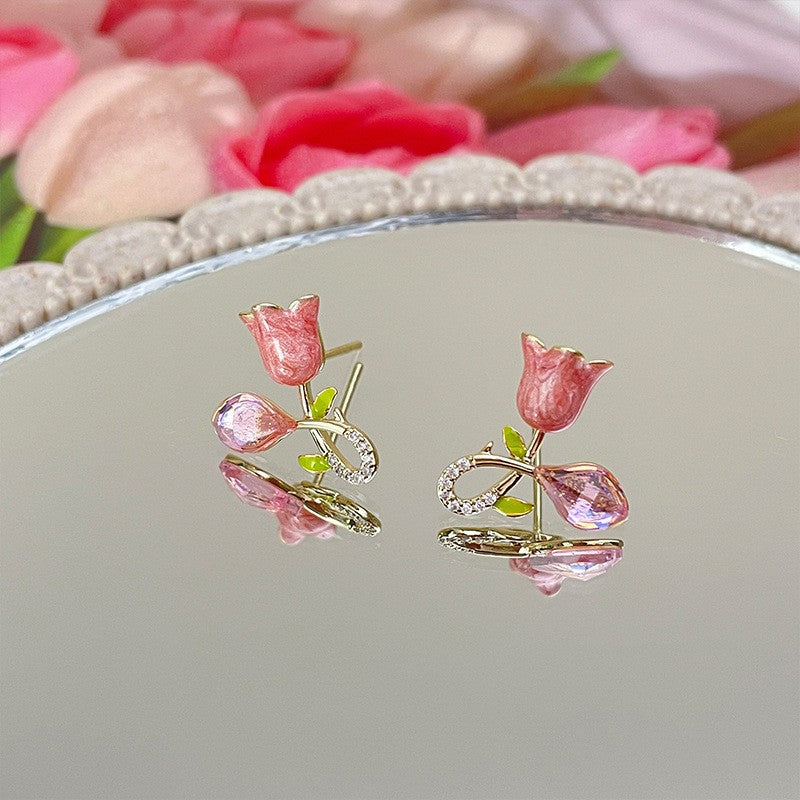 6 Pairs - New Niche Pink Tulip Flower Earrings (1 Pair Price - 30)
