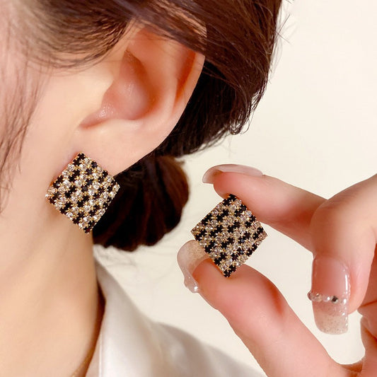6 Pairs - Black and White Square Stud Earrings (1 Pair Price - 34)