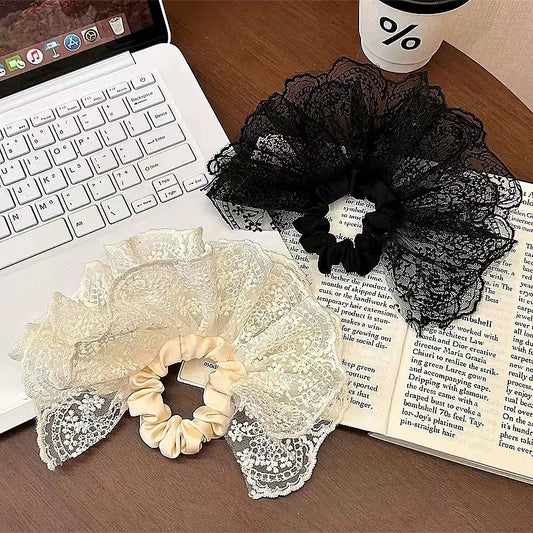 6 Pc - Lace Mesh Skirt Hair Band Rubberband for Women (Mix Color OPP bag) (Unit Price 30)