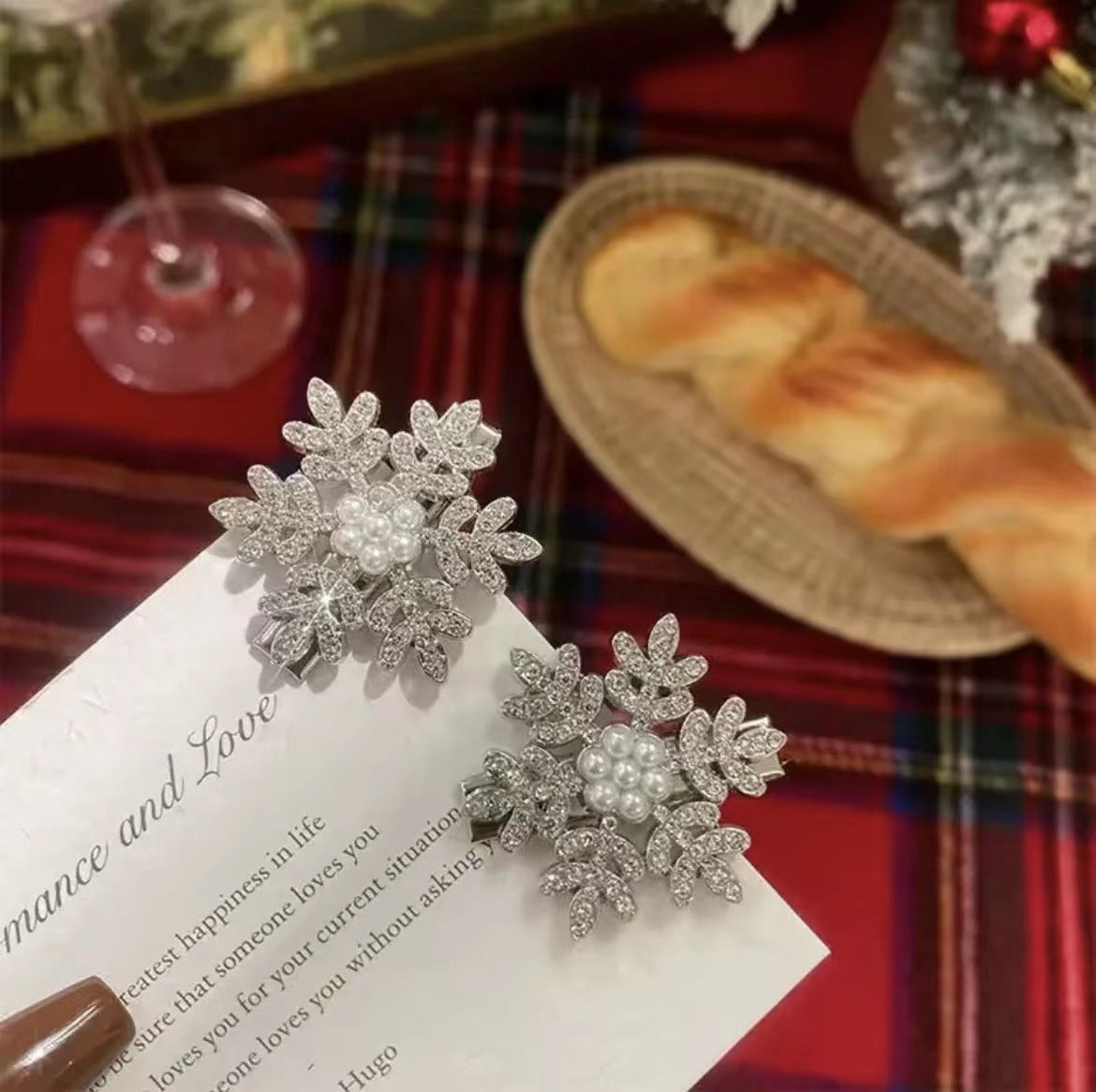 10 Pc - Snowflake small Pearl hairpin opp packing (1 Pc Price - 10)