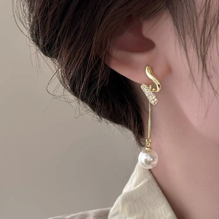 6 Pairs - Long Tassel Linen Pearl Earrings - Golden (1 Pair Price - 43)