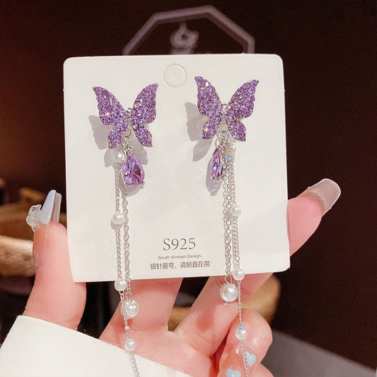 6 pc - Long Chain Purple Butterfly Earrings (Unit Price - 42)