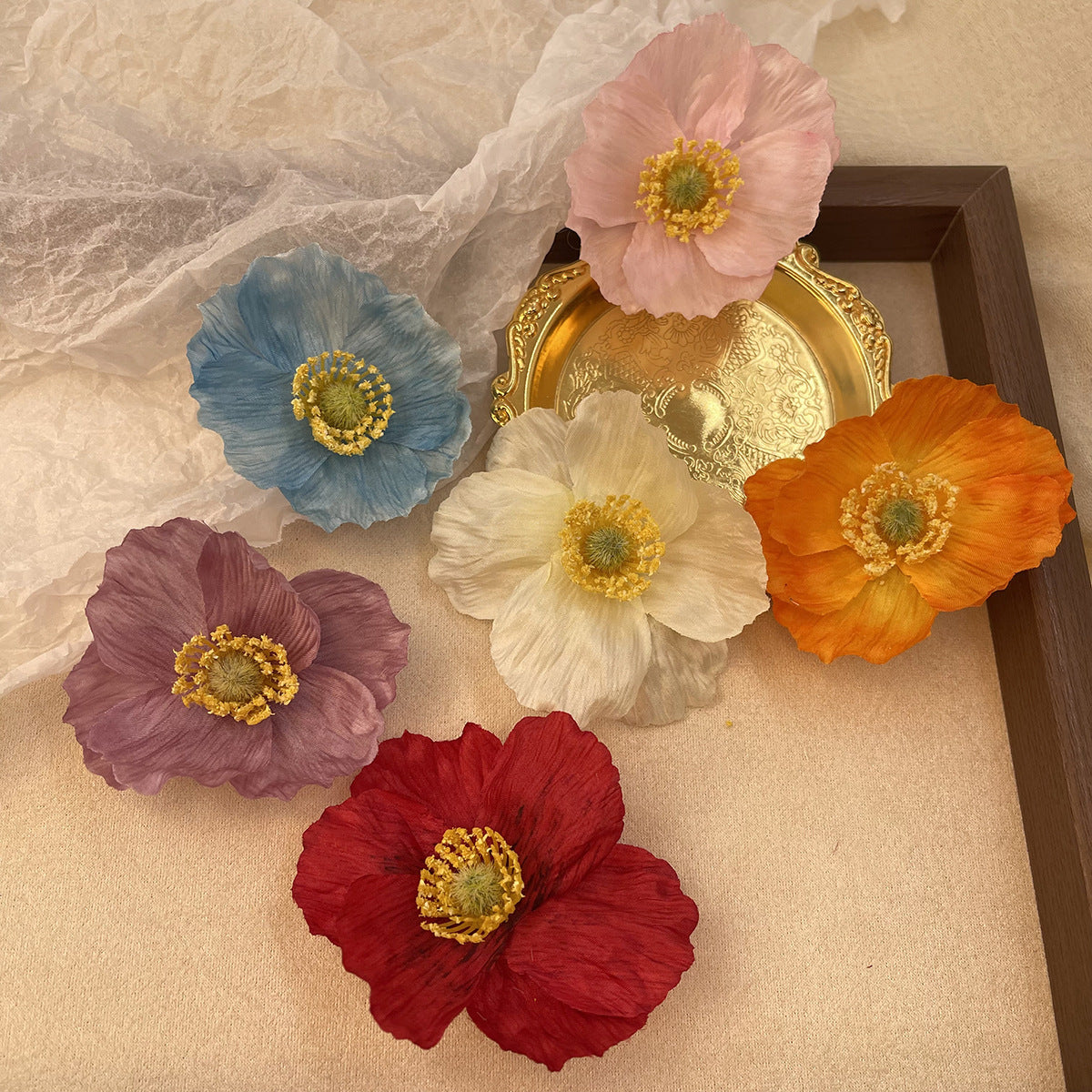 6 Pc - Spring and summer new poppy flower hairpin opp packing (1 Pc Price - 16)
