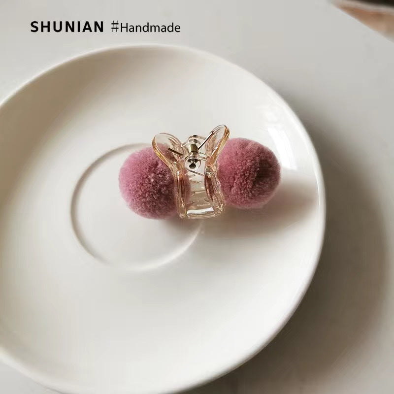 10 Pc - Cute plush ball hairpin - Purple opp packing