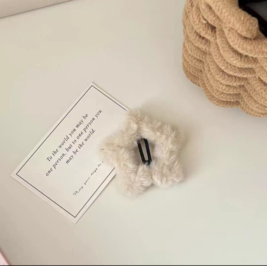 3 Pc - Furry star BB clip - Creamy White (Unit Price - 6)