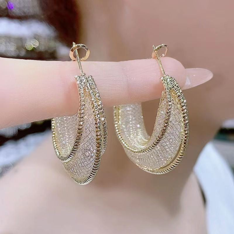 6 Set - Small hoop golden mesh earrings (Unit price 55)