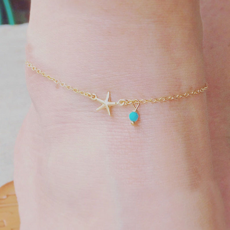 12 Pc - Five-pointed Starfish Turquoise Pendant Anklet (Unit Price - 23)