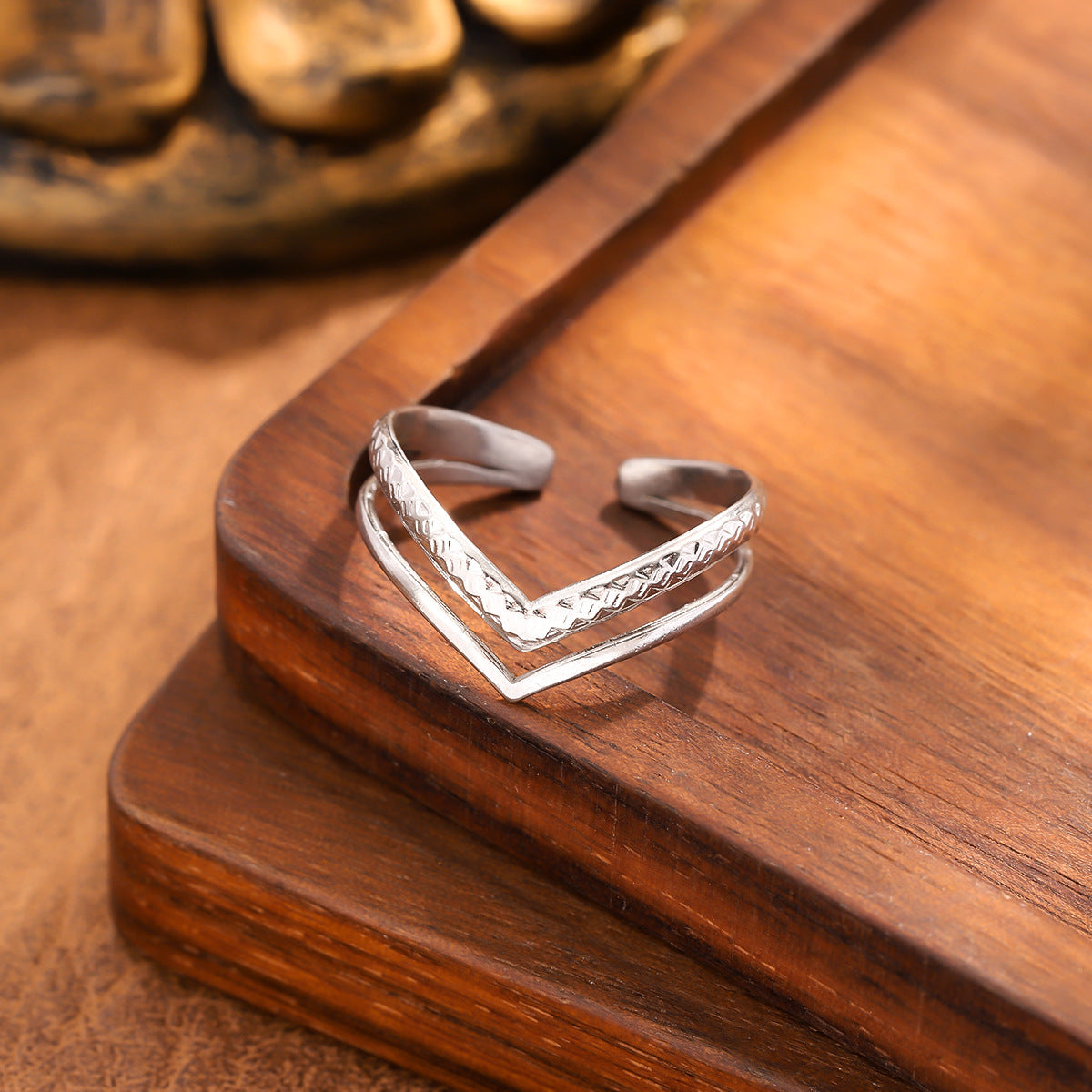 3 Pc - Anti Tarnish Double-layer v-shaped ring silver (1 Pc Price - 39)