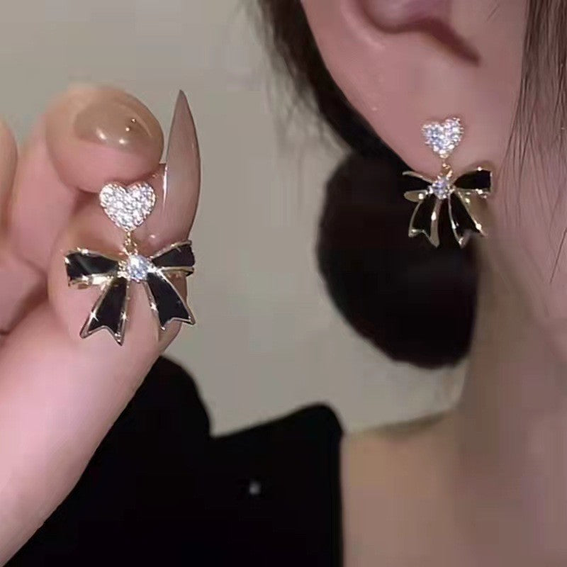 6 Pairs - Simple Black Bow Love Earrings (1 Pair Price - 30)
